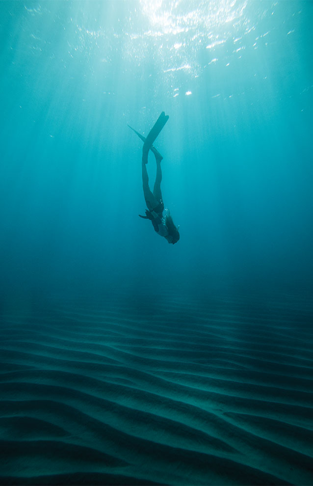 Underwater shot of a diver swimming